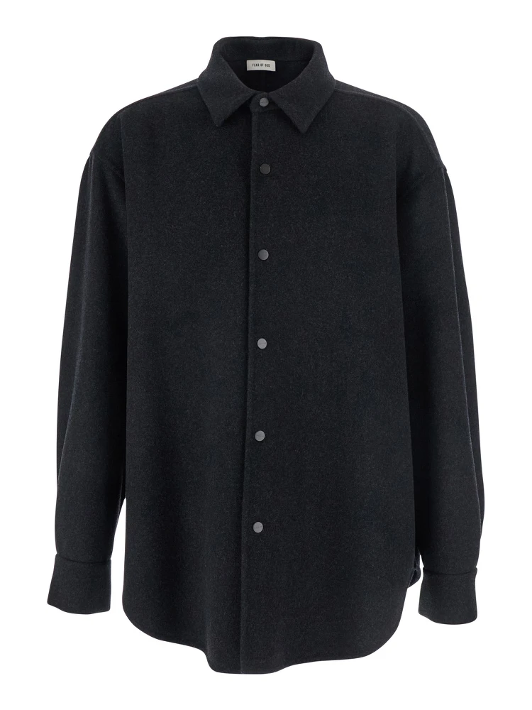 Dark Grey Shirt with Classic Collar and Dropped Shoulders in Wool Man