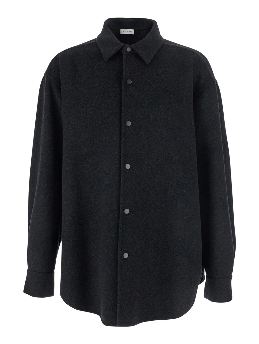 Dark Grey Shirt with Classic Collar and Dropped Shoulders in Wool Man