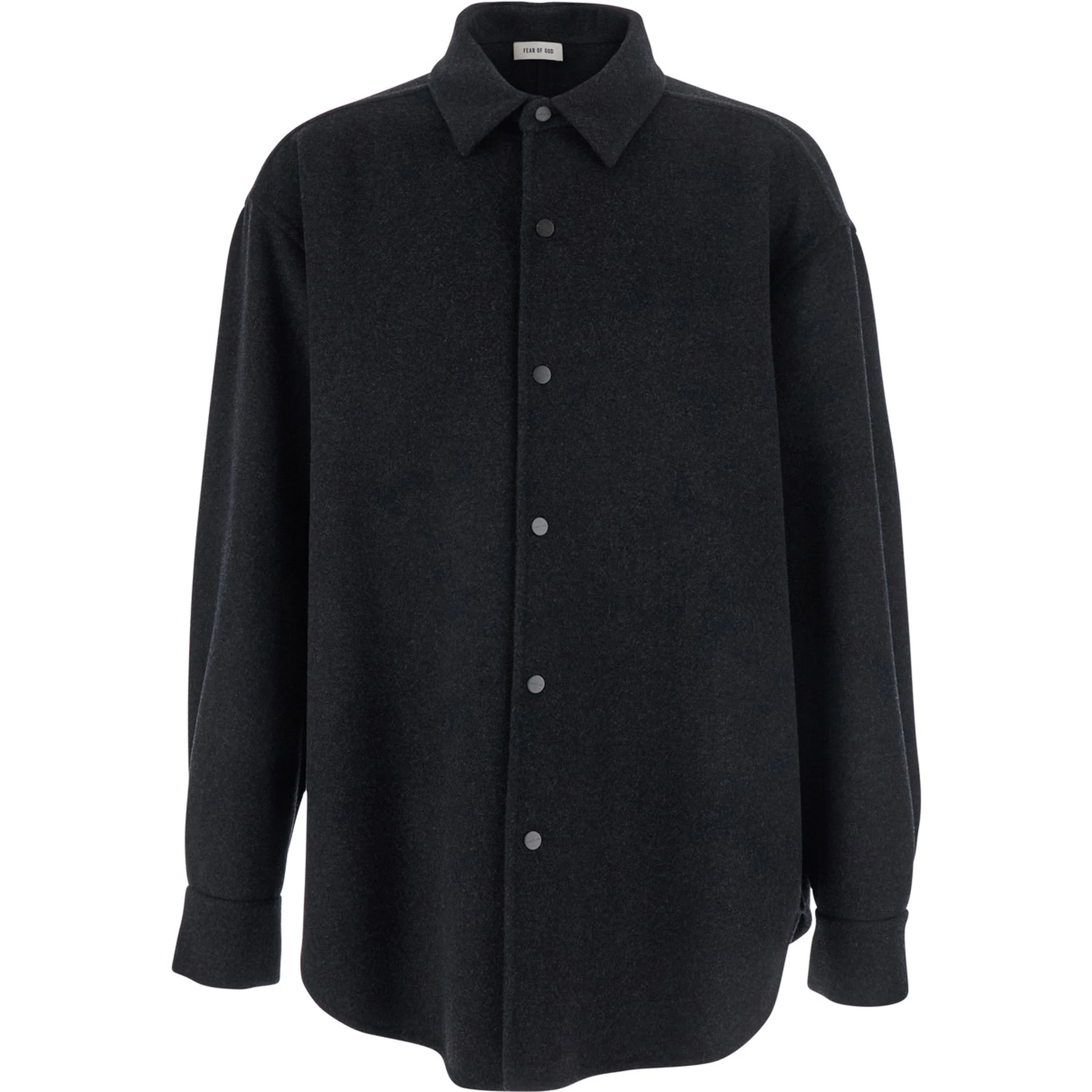 Dark Grey Shirt with Classic Collar and Dropped Shoulders in Wool Man