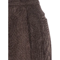 Brown Pants with Belt Loops in Ribbed Velvet Woman