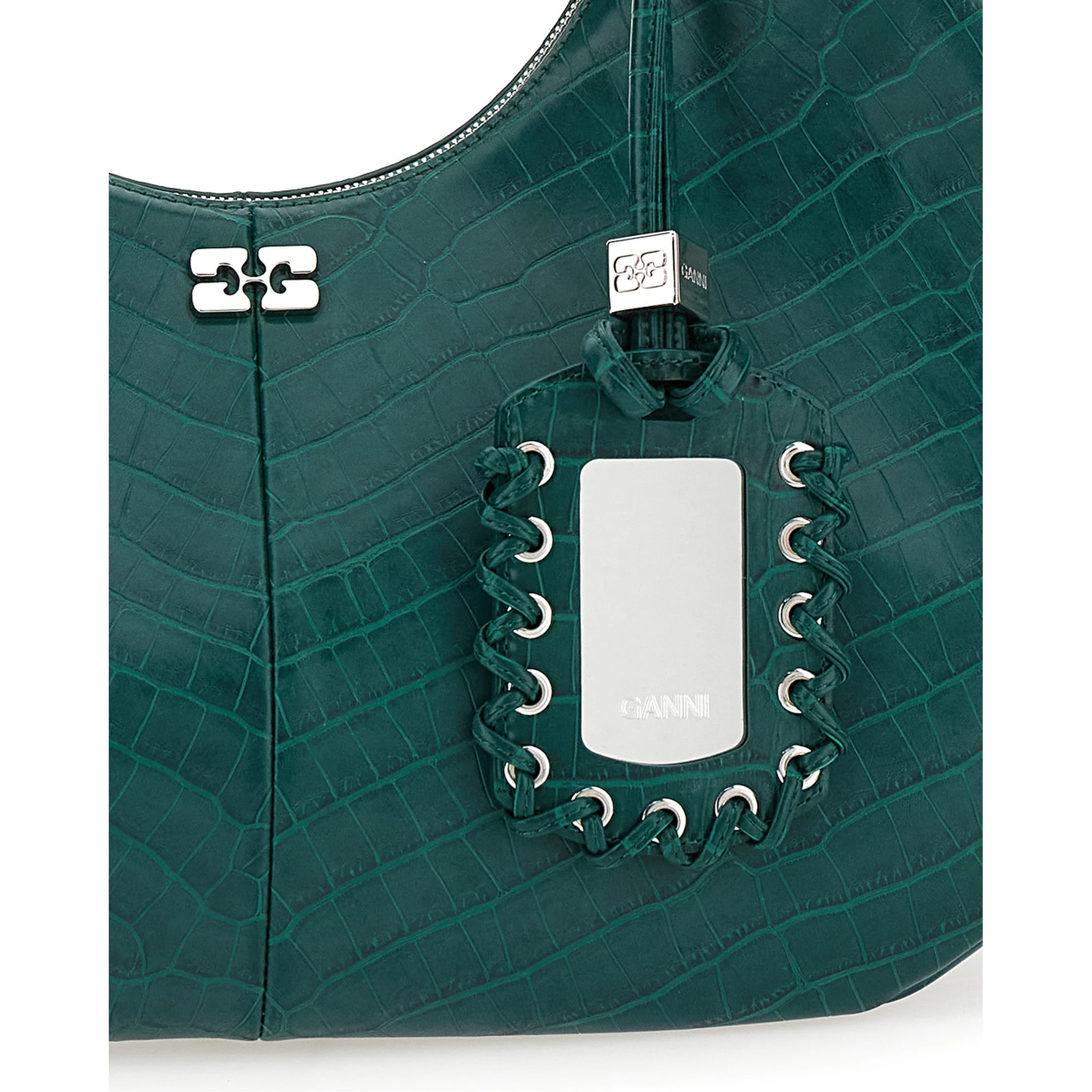 Medium Bou Green Shoulder Bag with Crocodile Leather Effect and Logo Plaque in Leather Woman
