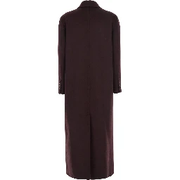 Bordeaux Double-Breasted Coat with Peak Revers in Cashmere Woman