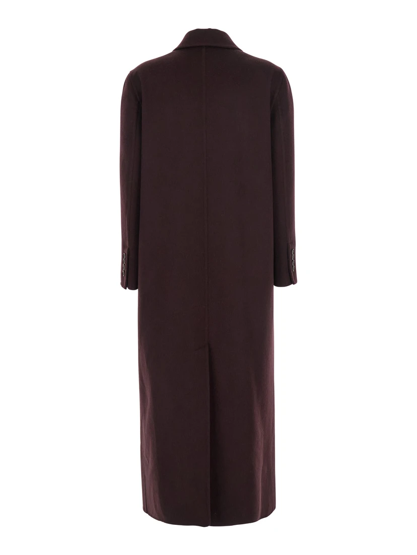 Bordeaux Double-Breasted Coat with Peak Revers in Cashmere Woman