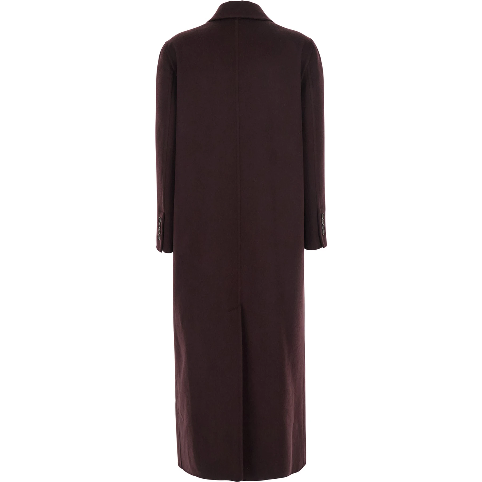 Bordeaux Double-Breasted Coat with Peak Revers in Cashmere Woman