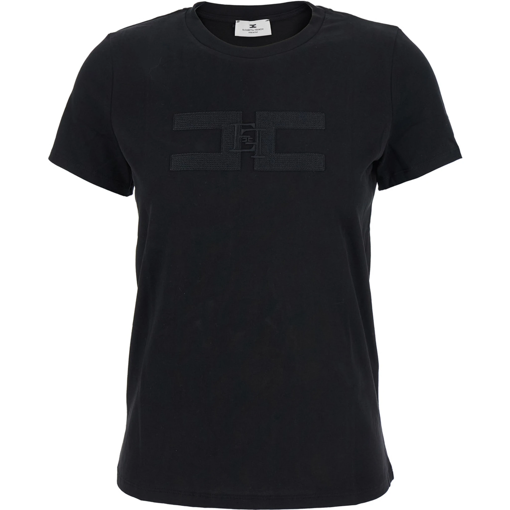 Black T-Shirt with Embroidered Logo on the Front in Cotton Woman