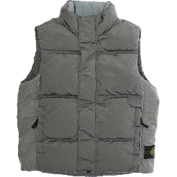 Grey Sleeveless Down Jacket with Logo Patch on the Front in Tech Fabric Boy