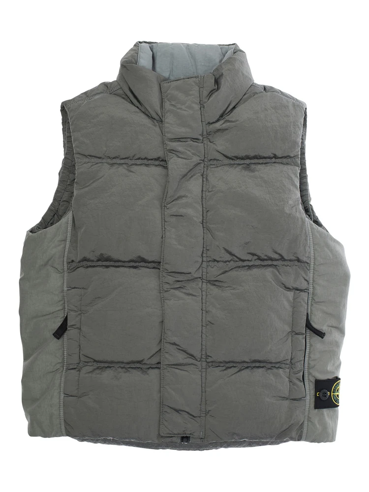 Grey Sleeveless Down Jacket with Logo Patch on the Front in Tech Fabric Boy