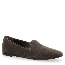 Brown Loafers with Monil Detail on the Rear in Suede Woman