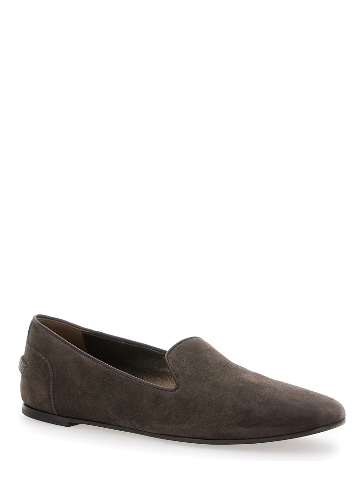 Brown Loafers with Monil Detail on the Rear in Suede Woman alternative
