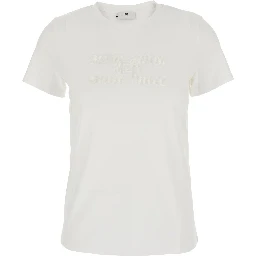 White T-Shirt with Embroidered Logo on the Front in Cotton Woman