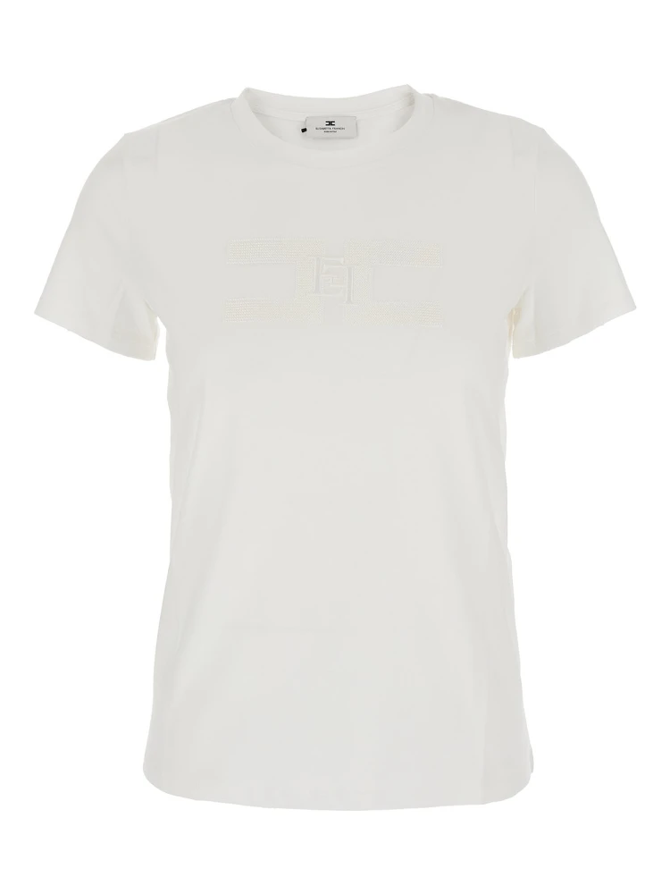 White T-Shirt with Embroidered Logo on the Front in Cotton Woman