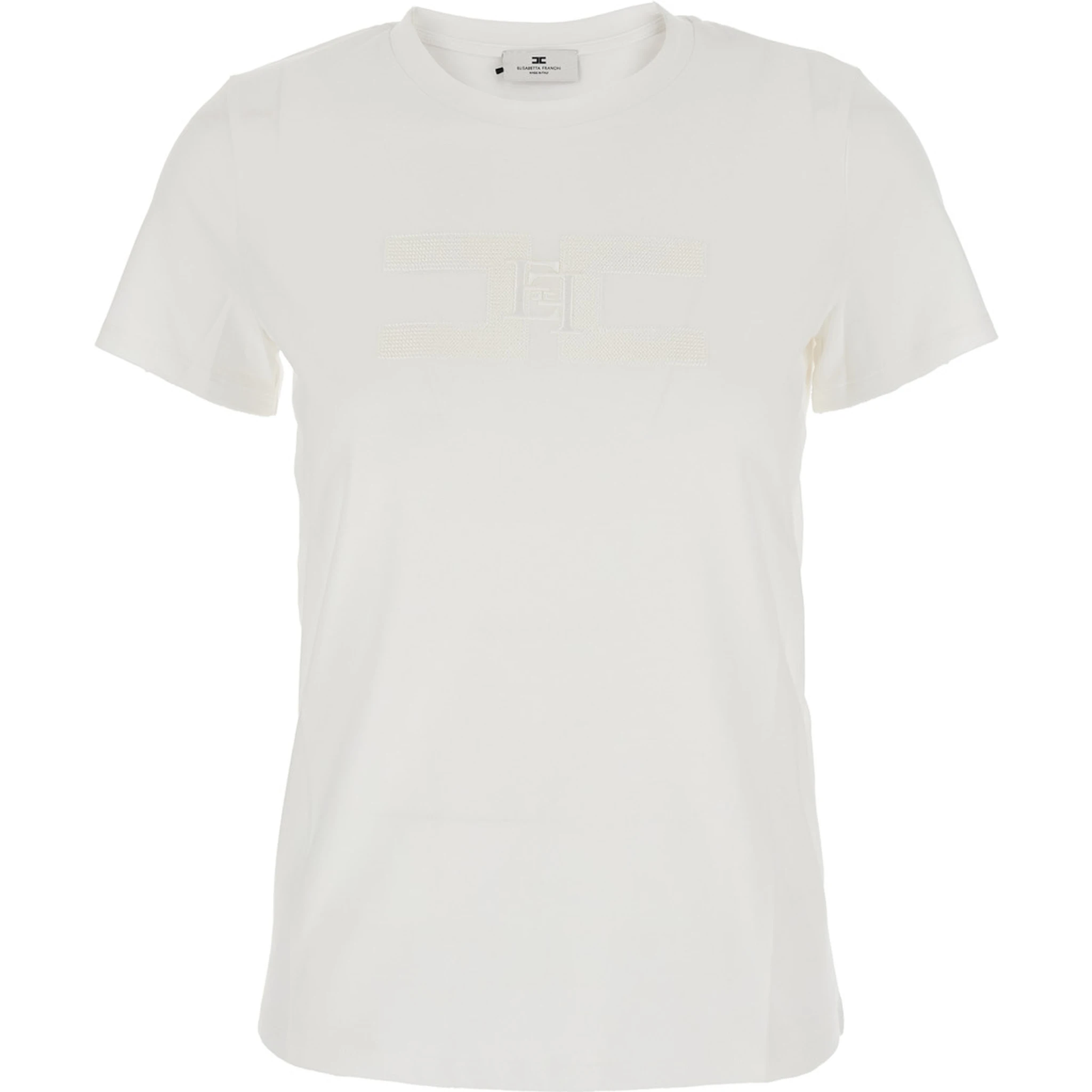 White T-Shirt with Embroidered Logo on the Front in Cotton Woman