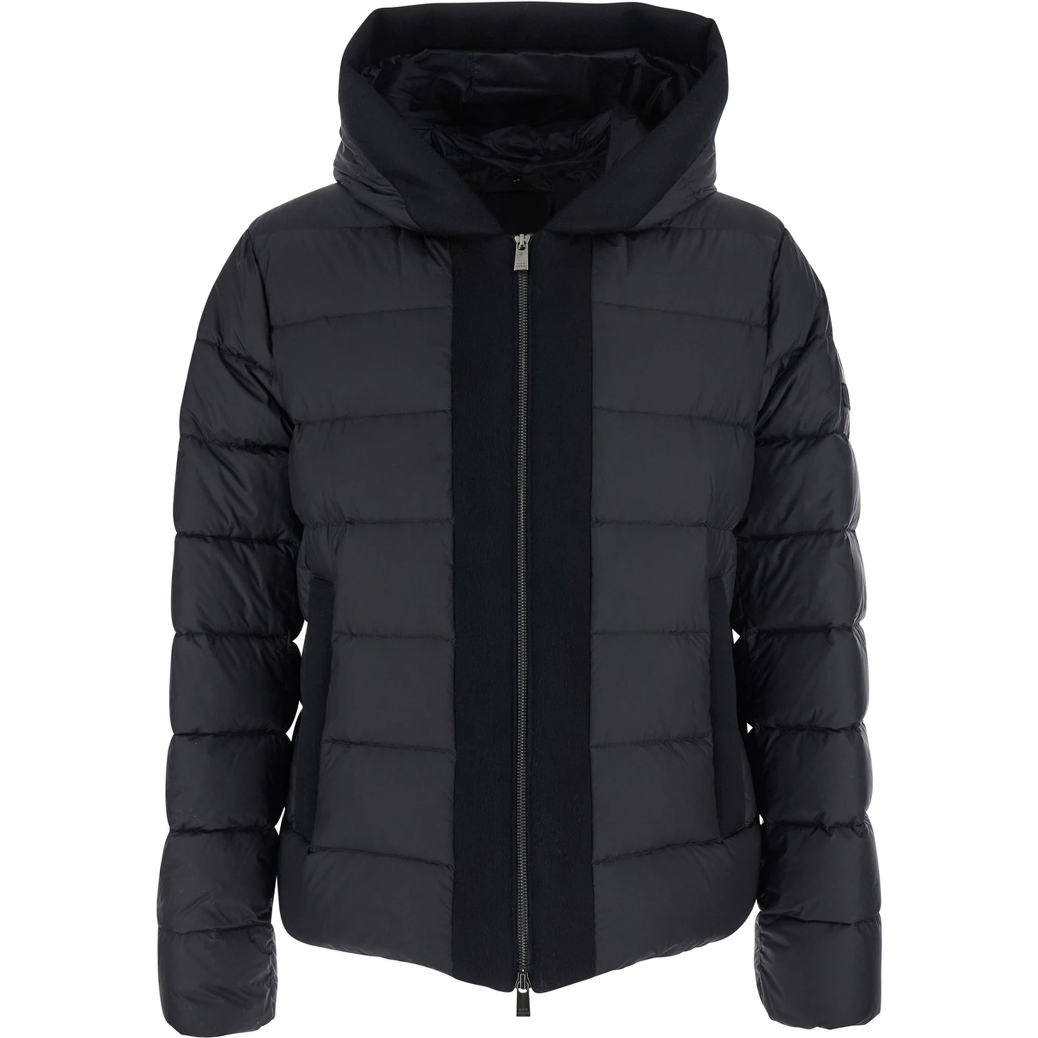 Liko Black Down Jacket with Drawstring Hood and Logo Patch on the Side in Tech Fabric Man