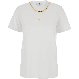White T-Shirt with Metallic Logo on the Front in Cotton Woman