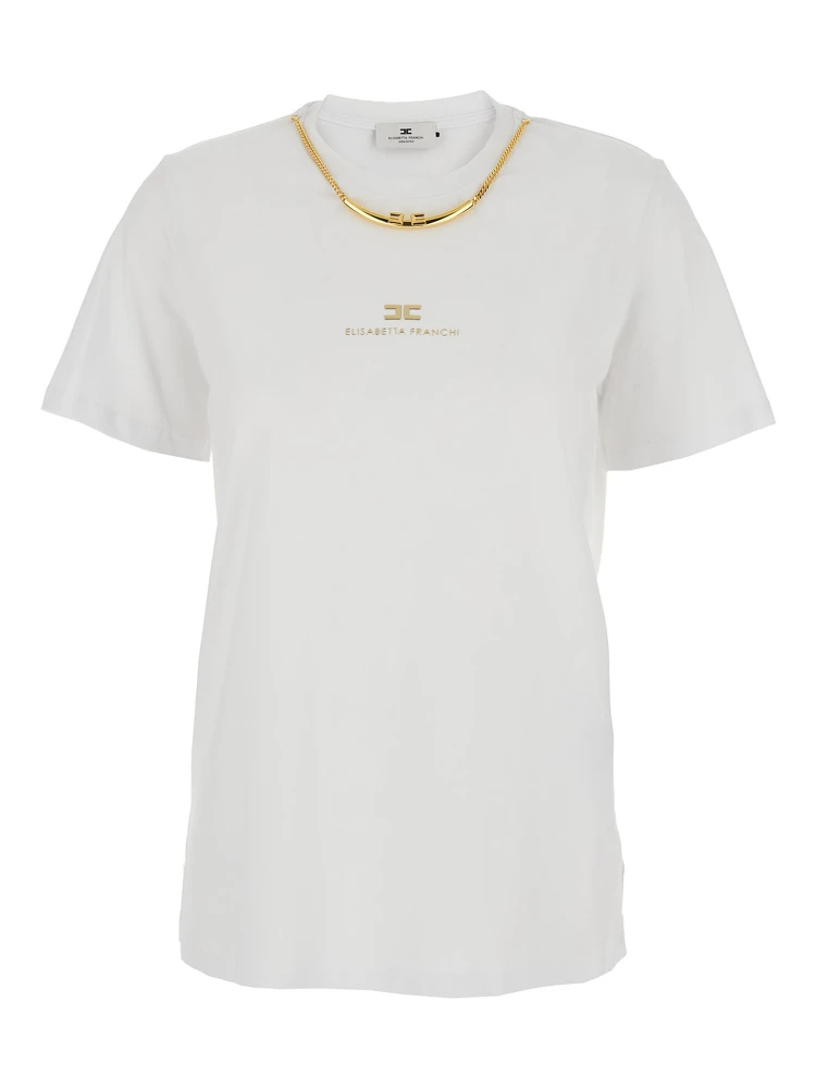 White T-Shirt with Metallic Logo on the Front in Cotton Woman