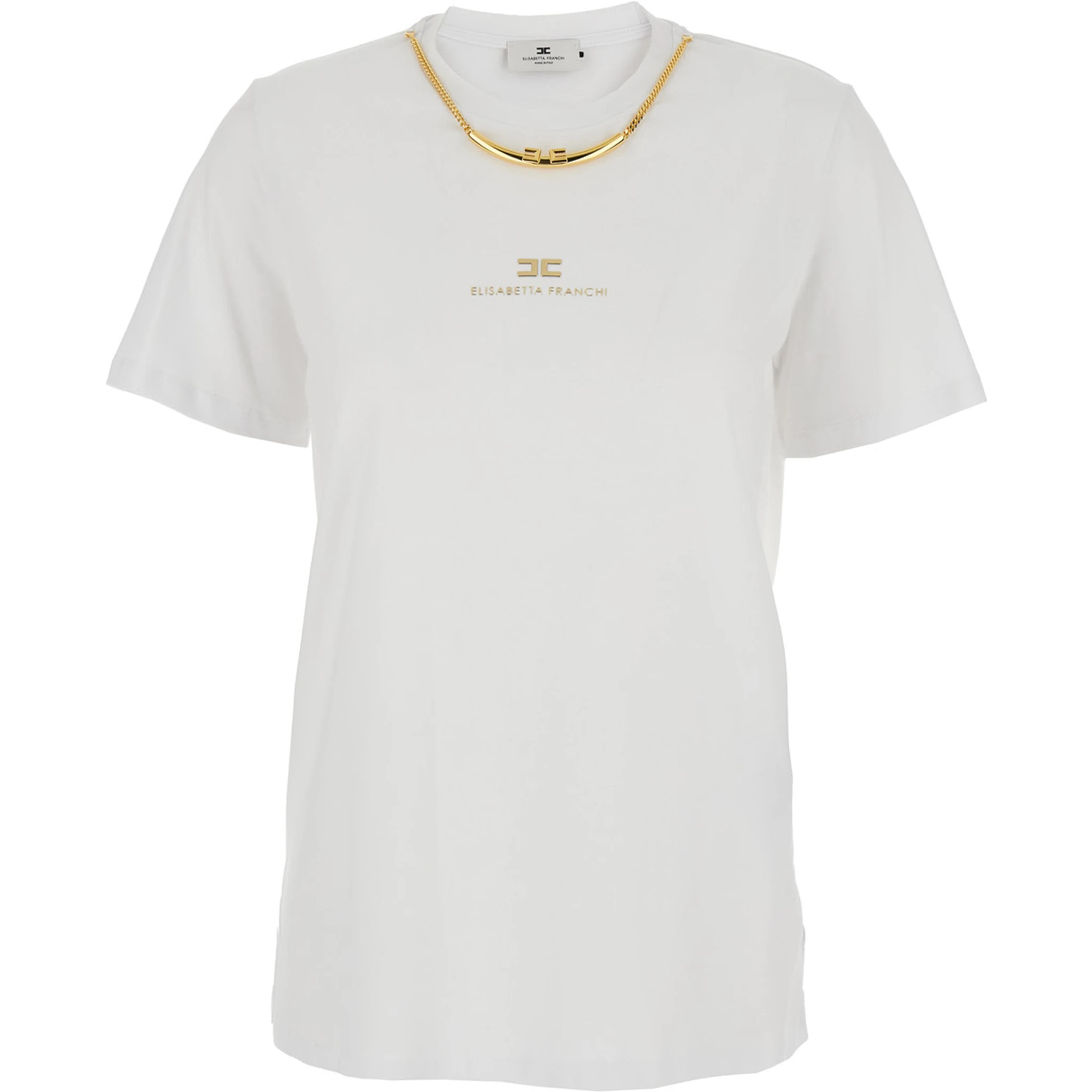 White T-Shirt with Metallic Logo on the Front in Cotton Woman