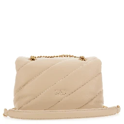 Love Classic Puff Beige Shoulder Bag with Diagonal Maxi Quilting in Leather Woman