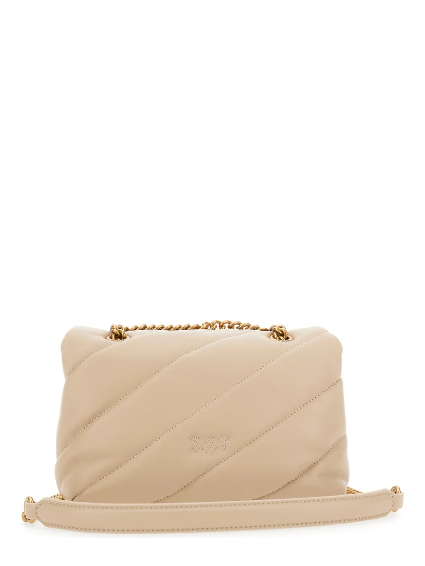 Love Classic Puff Beige Shoulder Bag with Diagonal Maxi Quilting in Leather Woman