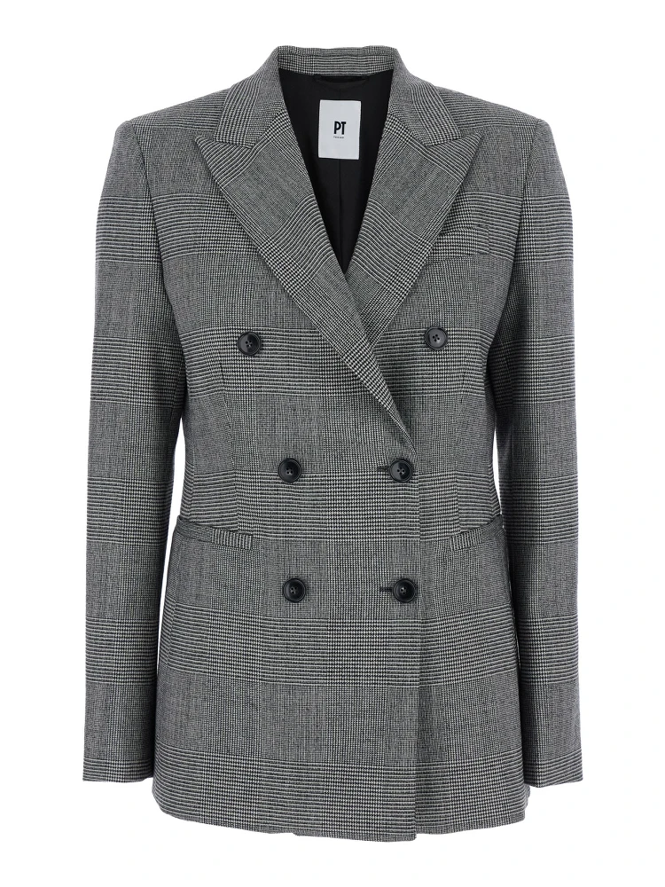 Grey Double-Breasted Jacket with Peak Revers in Wool Blend Woman