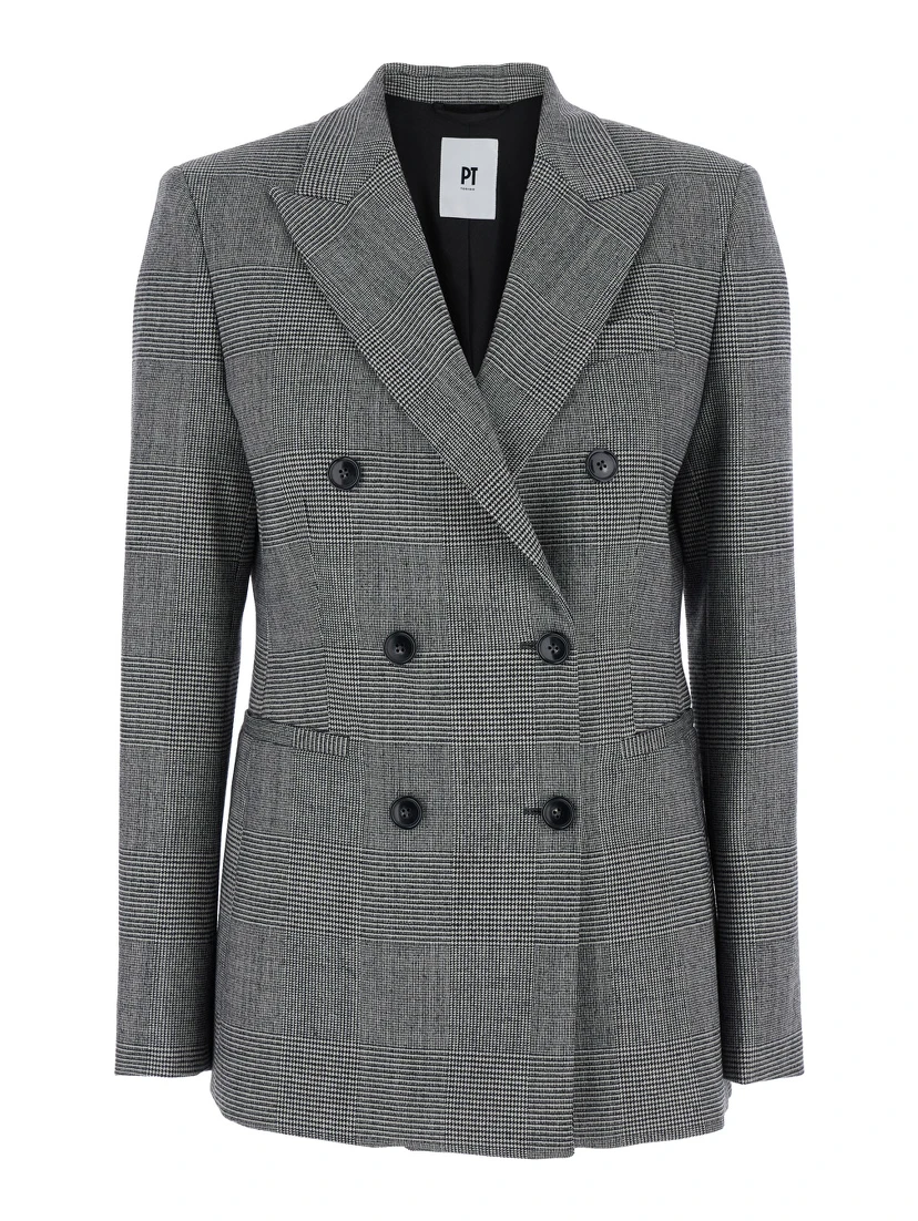Grey Double-Breasted Jacket with Peak Revers in Wool Blend Woman