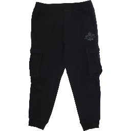 Black Cargo Trousers with Patch Pockets and Logo in Cotton Boy