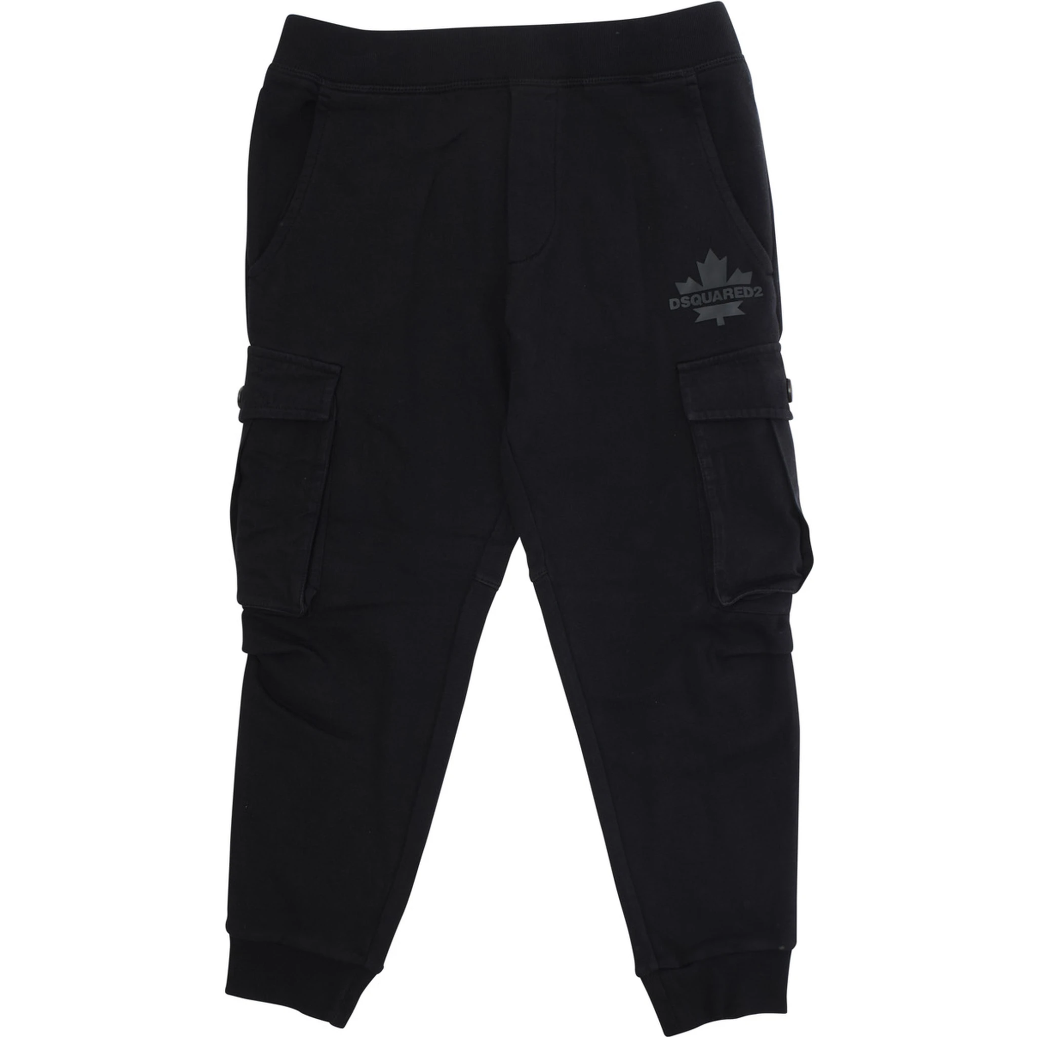 Black Cargo Trousers with Patch Pockets and Logo in Cotton Boy