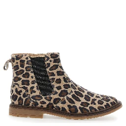 Multicolor Ankle Boots with Side Logo and Leopard Motif in Fabric Girl