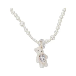 Mini Pearl Bear White Necklace with Peal Design and Bear Pendant in Metal and Pearls Woman