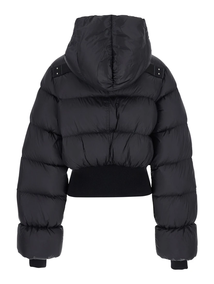 Black Down Jacket with Crop Design and Fixed Hood in Tech Fabric Woman