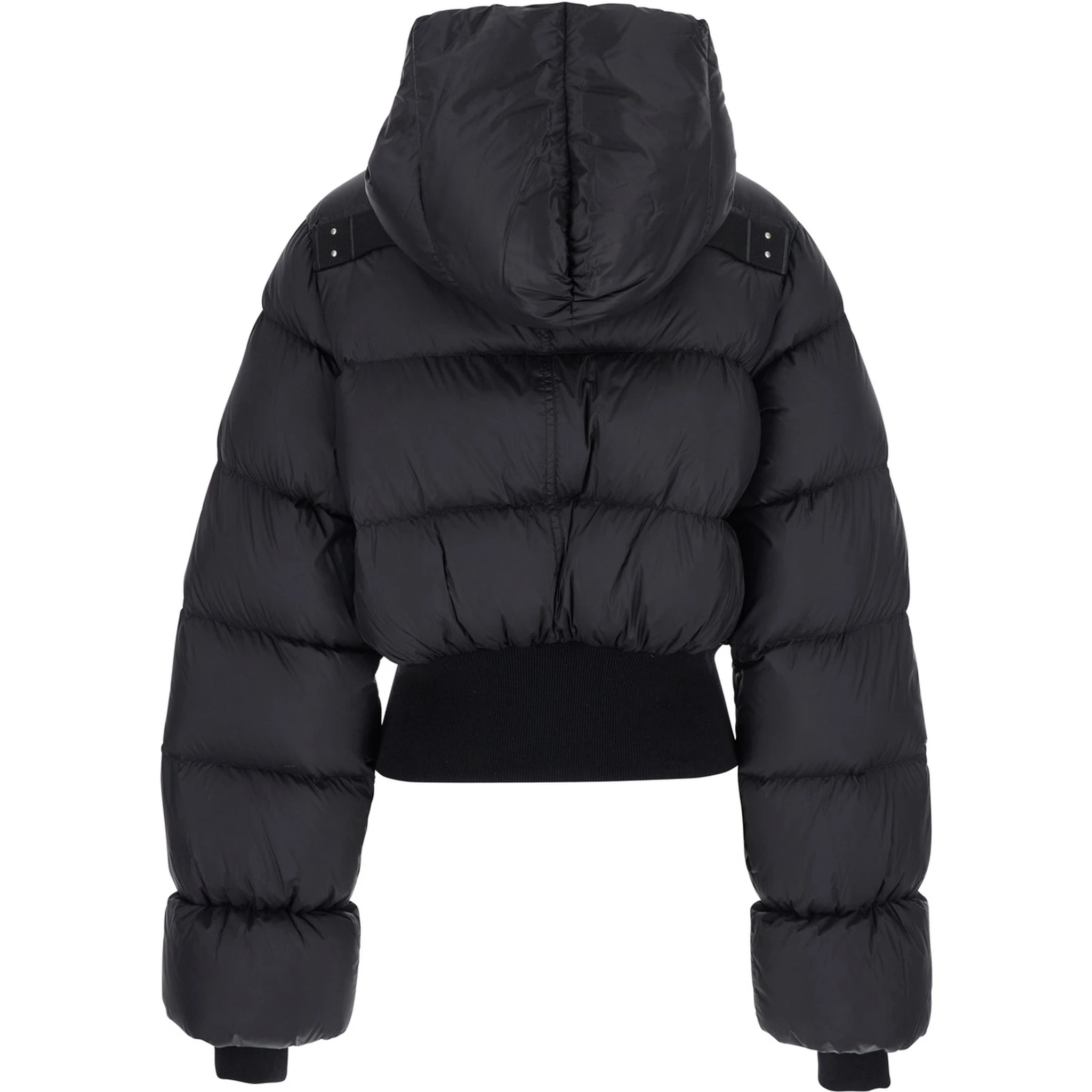 Black Down Jacket with Crop Design and Fixed Hood in Tech Fabric Woman