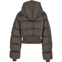Brown Down Jacket with Crop Design and Fixed Hood in Tech Fabric Woman