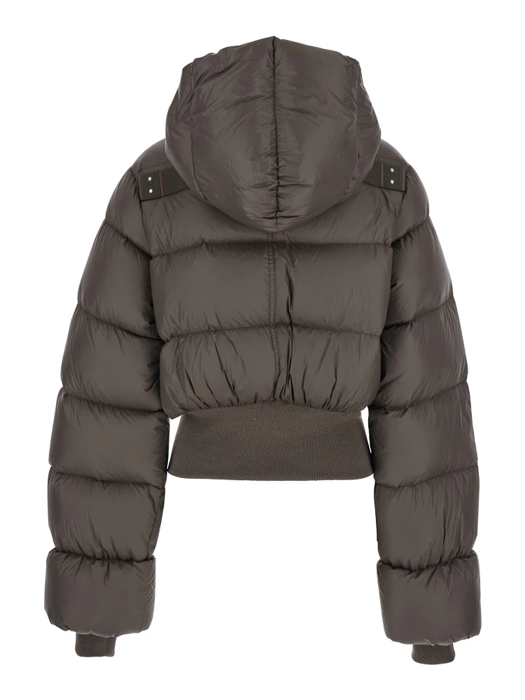 Brown Down Jacket with Crop Design and Fixed Hood in Tech Fabric Woman alternative