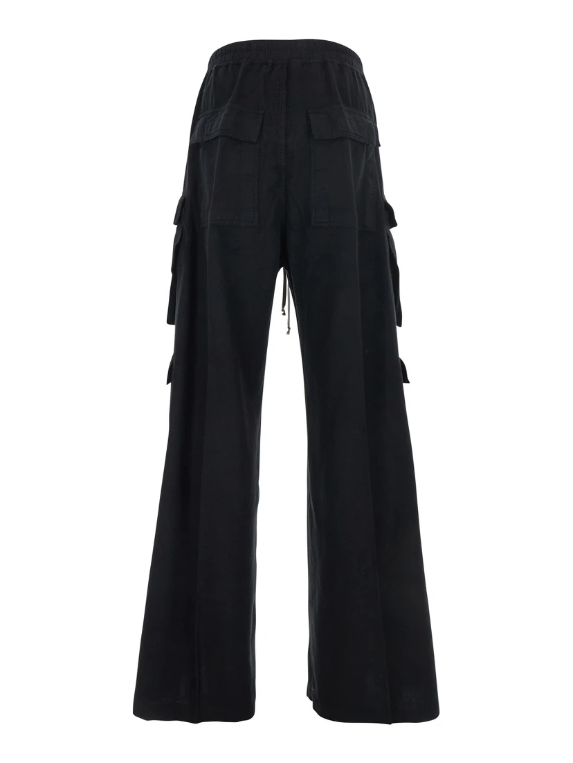 Cargo Belas Black Cargo Pants with Drawstring Waist and Cargo Pockets in Cotton Man