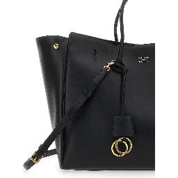 Hampton Medium Black Handbag with Embossed Logo on the Front and Removable Key Ring in Leather Woman
