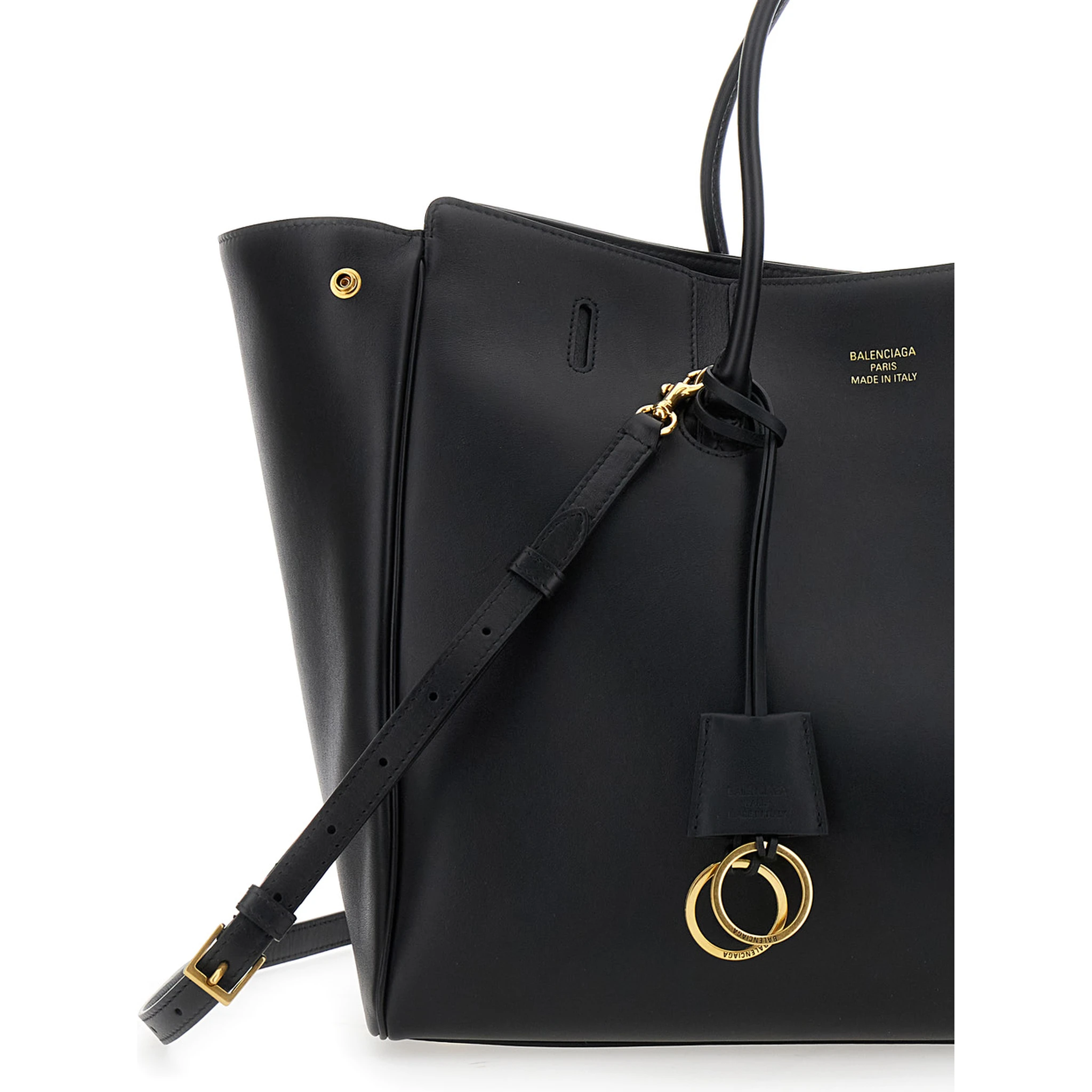 Hampton Medium Black Handbag with Embossed Logo on the Front and Removable Key Ring in Leather Woman