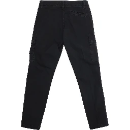 Black Pants with Two Front Cargo Pockets and Logo Patch on the Pocket in Cotton Stretch Boy