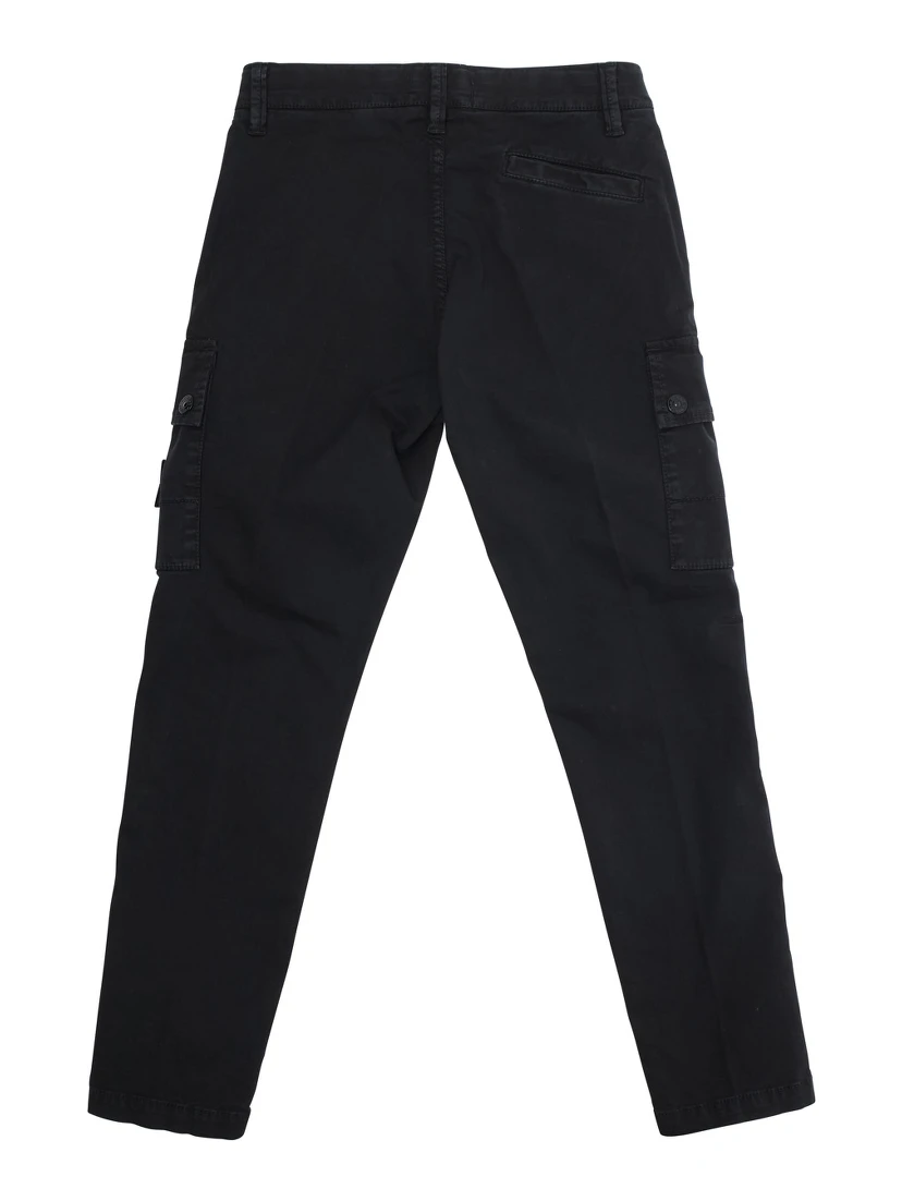 Black Pants with Two Front Cargo Pockets and Logo Patch on the Pocket in Cotton Stretch Boy