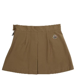 Beige Pleated Skirt with Logo Patch on Back in Cotton Girl
