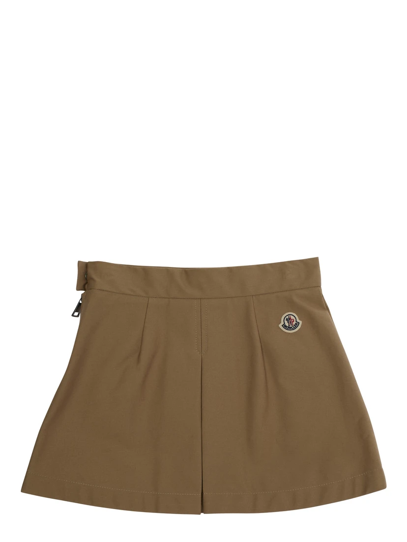 Beige Pleated Skirt with Logo Patch on Back in Cotton Girl