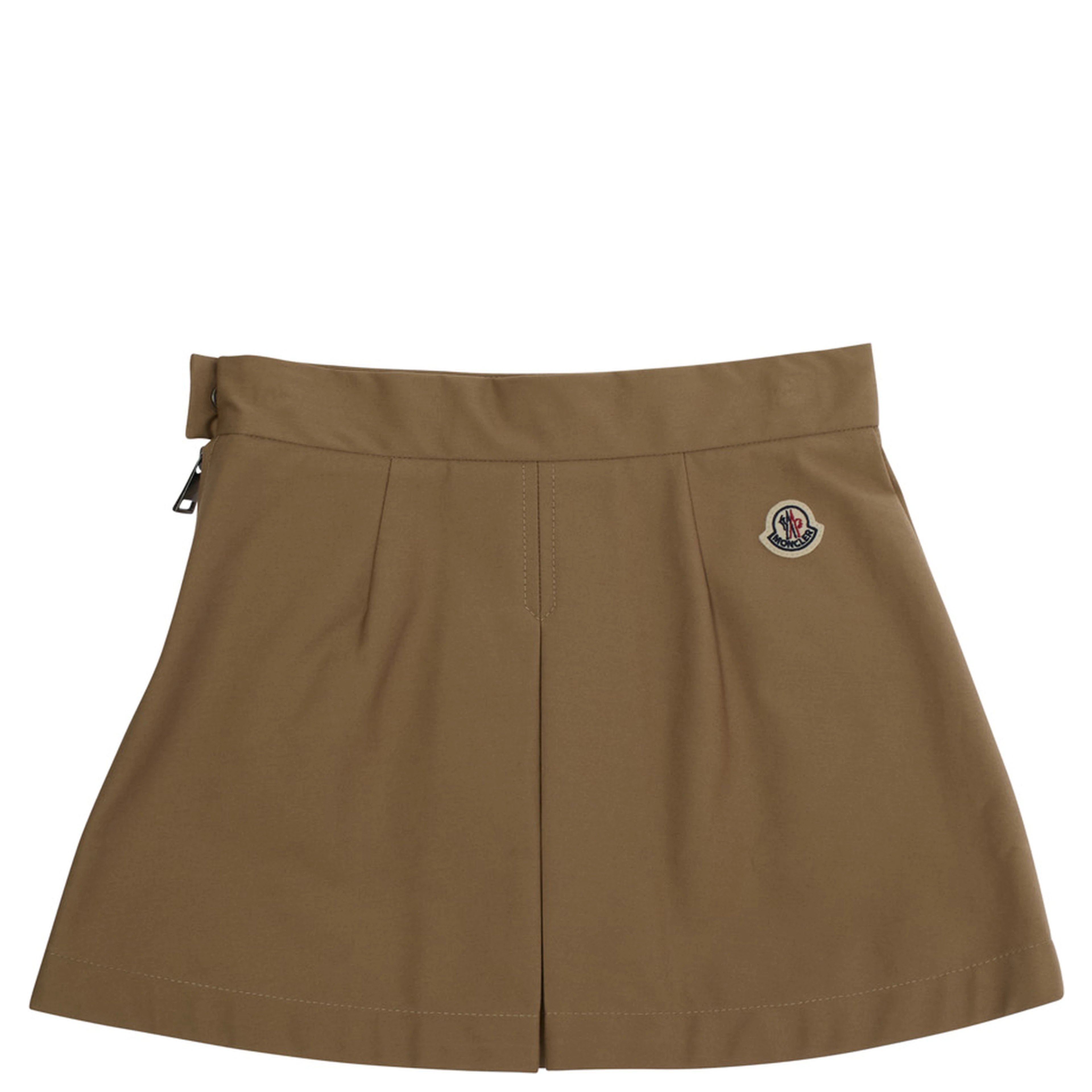 Beige Pleated Skirt with Logo Patch on Back in Cotton Girl