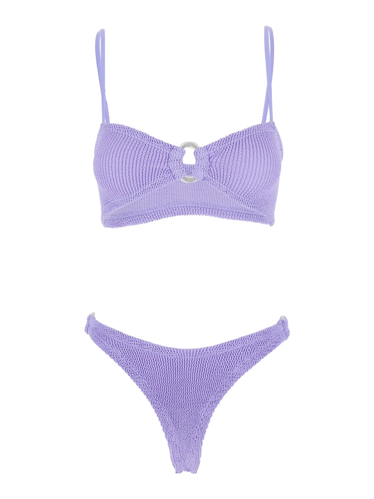 Misty Violet Bikini with Fixed Spaghetti Straps and Cut-Out with Ring in Tech Fabric Stretch Woman