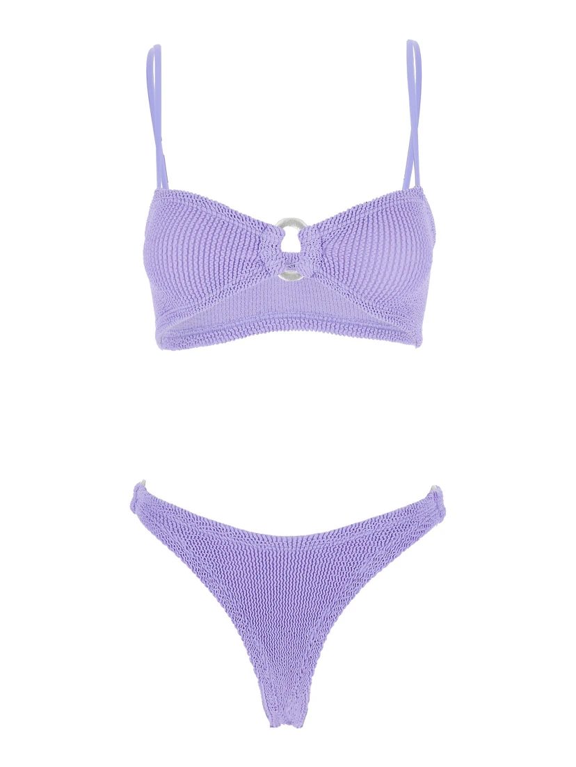 Misty Violet Bikini with Fixed Spaghetti Straps and Cut-Out with Ring in Tech Fabric Stretch Woman