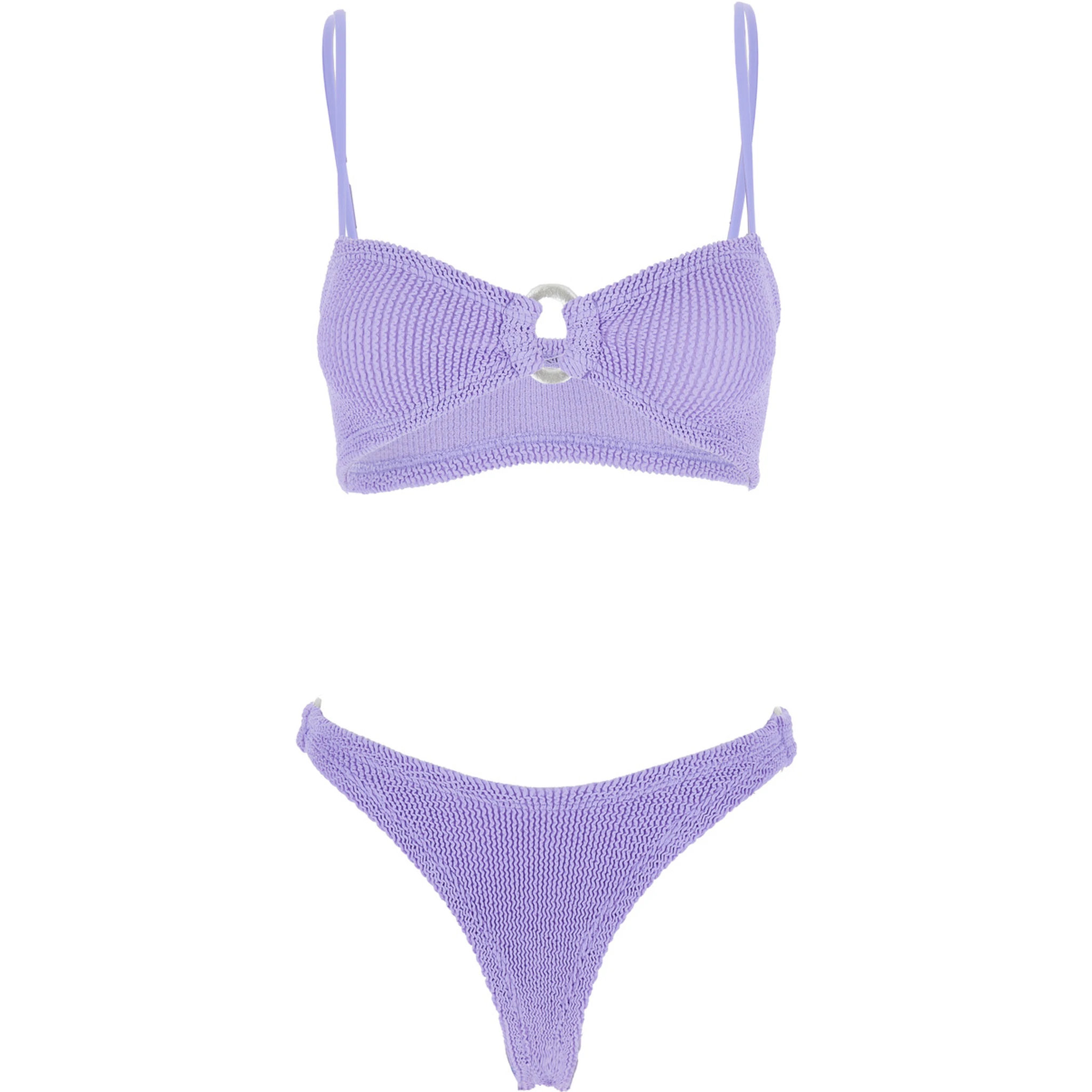 Misty Violet Bikini with Fixed Spaghetti Straps and Cut-Out with Ring in Tech Fabric Stretch Woman
