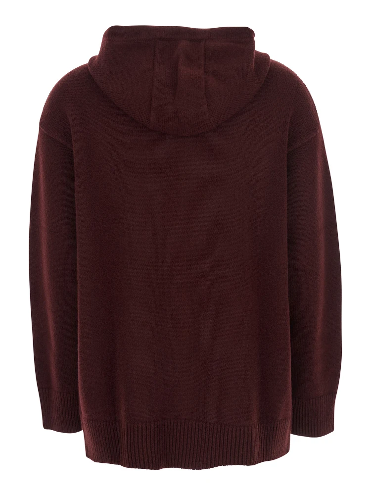 Liana Bordeaux Sweater with Drawstring Hood and Dropped Shoulders in Cashmere Woman alternative