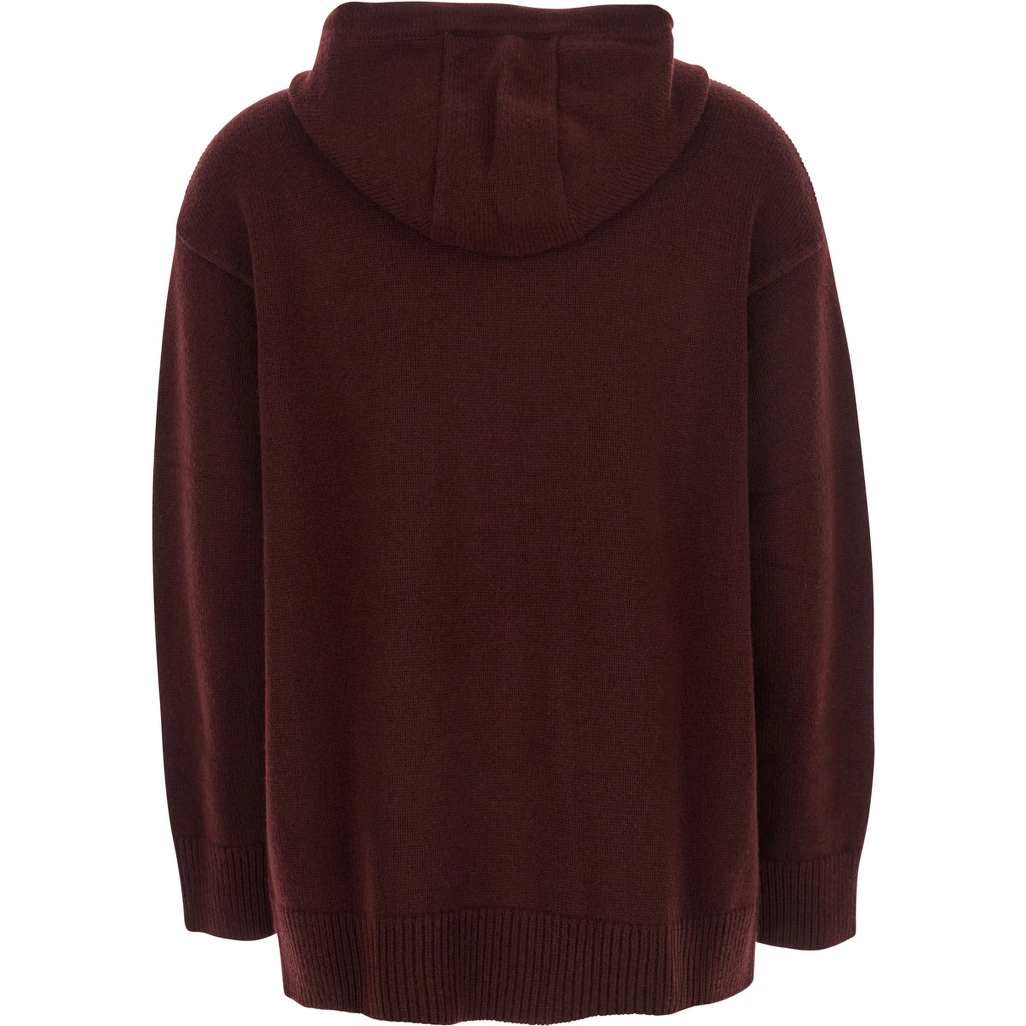 Liana Bordeaux Sweater with Drawstring Hood and Dropped Shoulders in Cashmere Woman