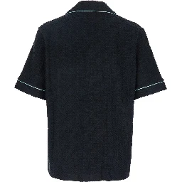 Black Shirt with Classic Lapels and All-Over Embossed Monogram in Cotton Man