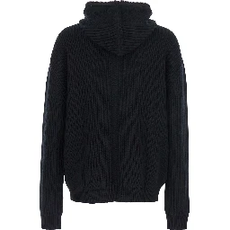 Black Hooded Sweatshirt with Front Zip Closure in Wool Man