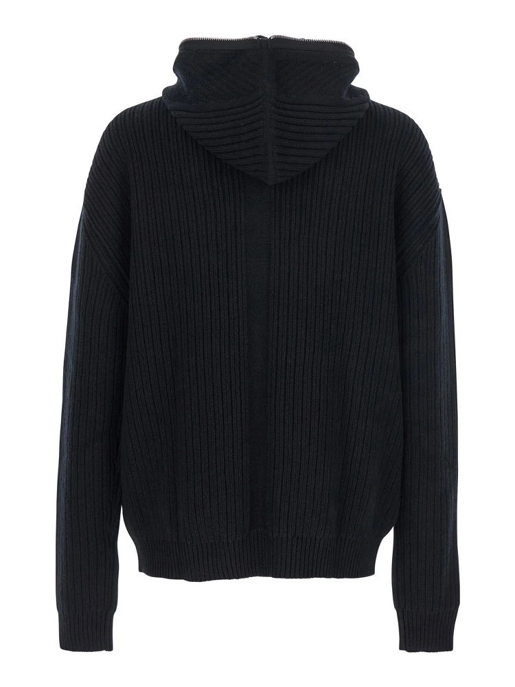 Black Hooded Sweatshirt with Front Zip Closure in Wool Man alternative