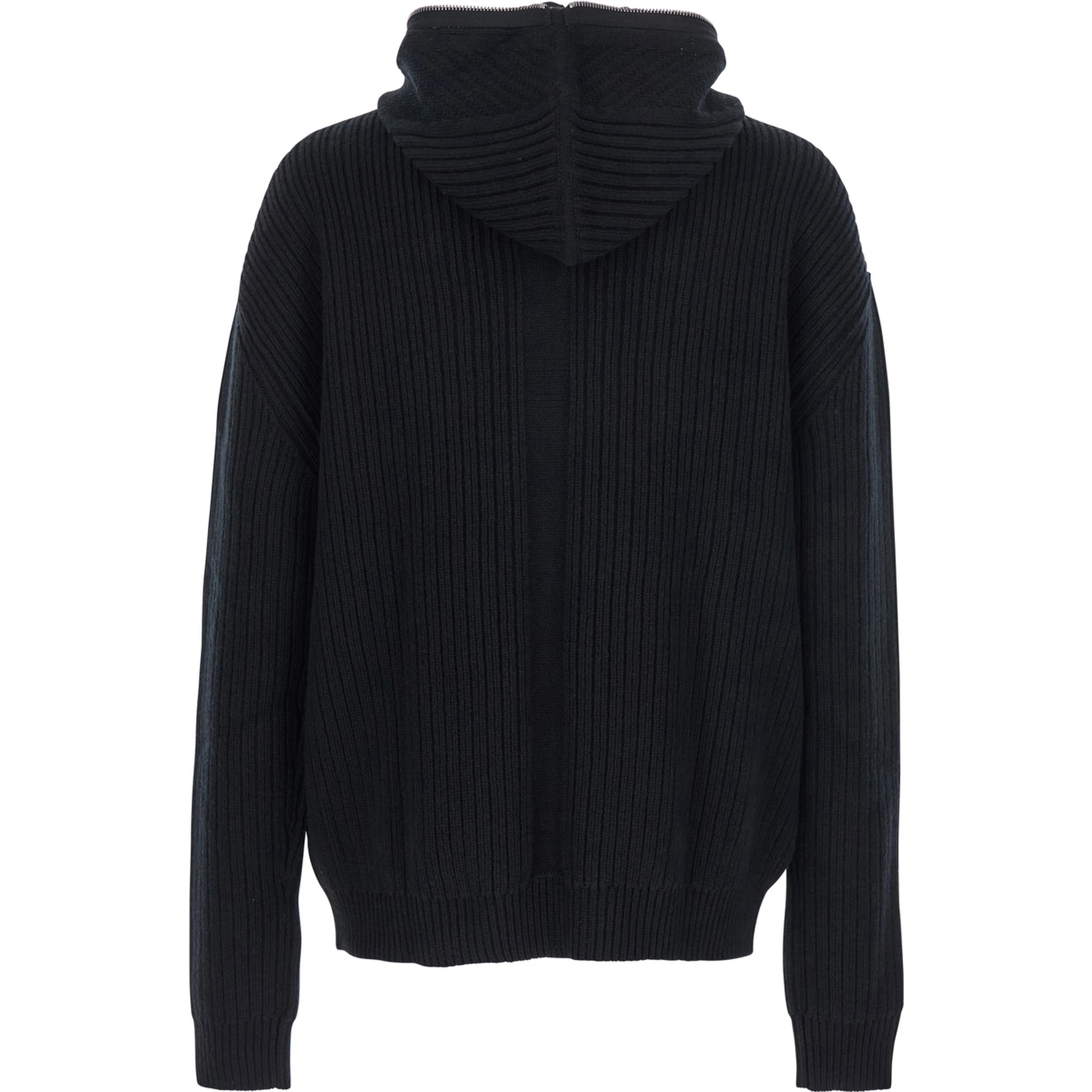 Black Hooded Sweatshirt with Front Zip Closure in Wool Man
