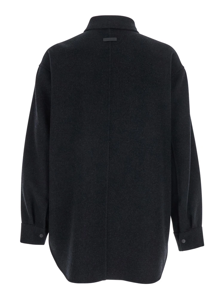 Dark Grey Shirt with Classic Collar and Dropped Shoulders in Wool Man alternative